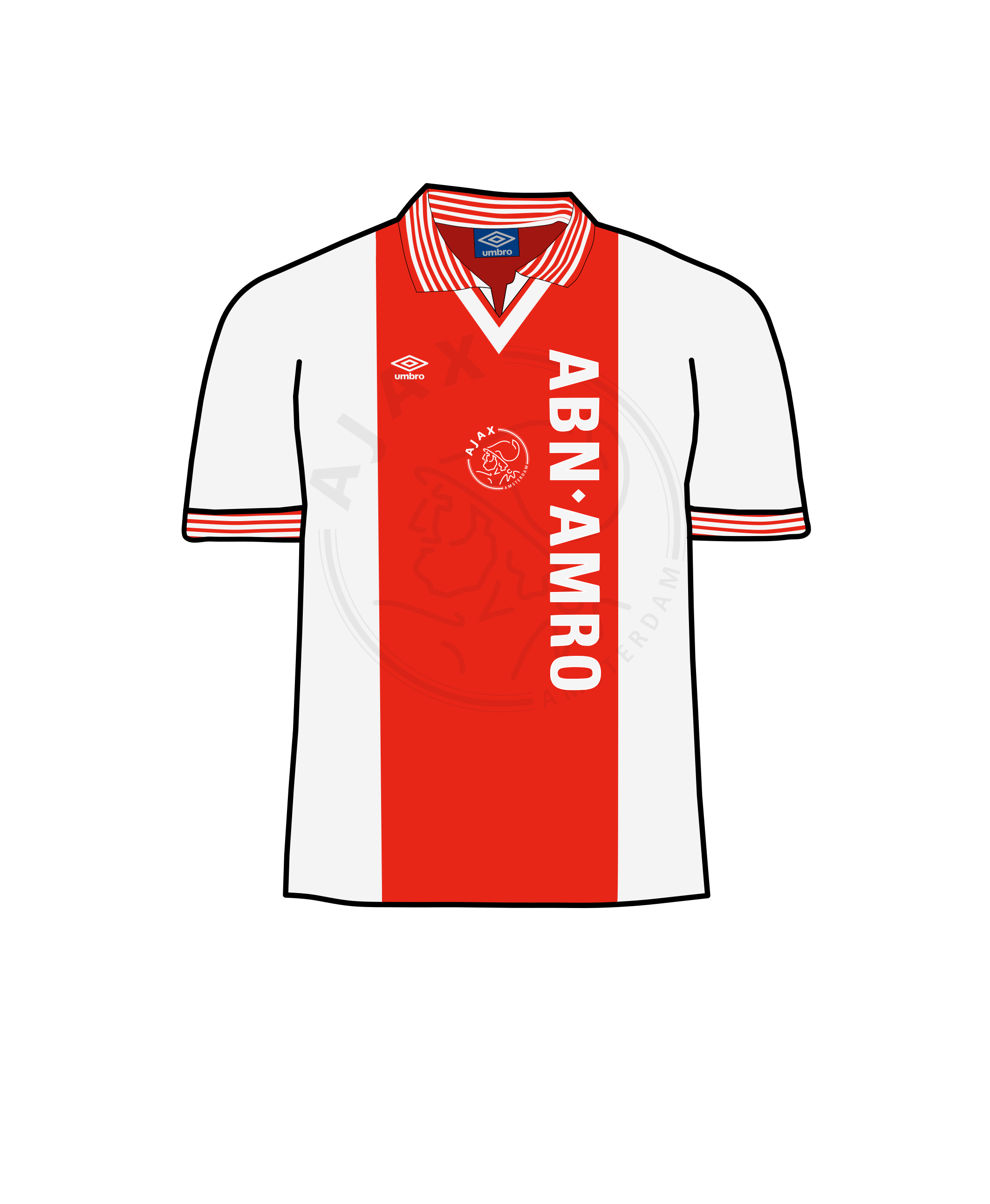 Ajax football kit history with the iconic red and white striped shirt.