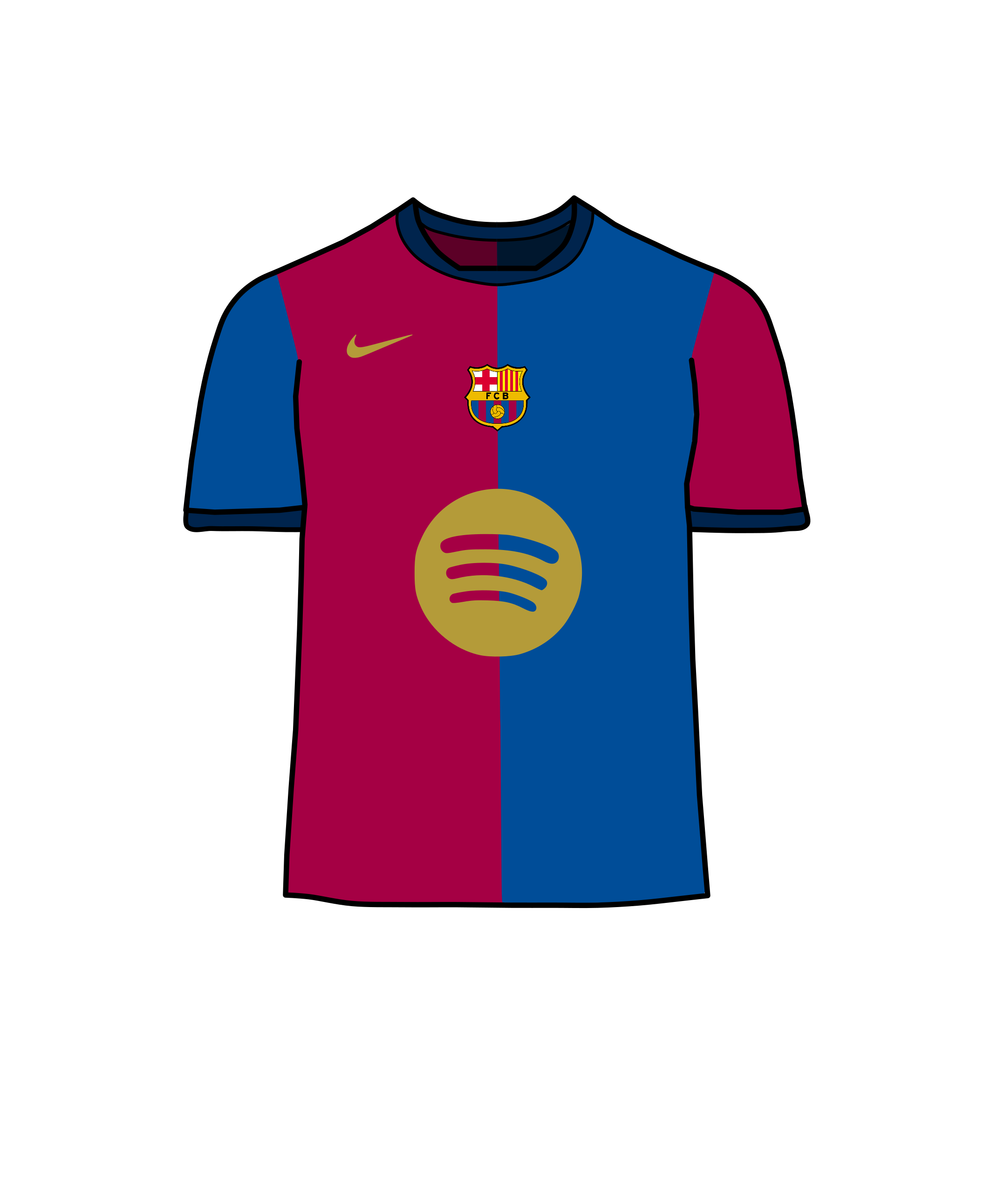 FC Barcelona shirt in red and blue, reflecting the club's historic colors inspired by the Merchant Taylors' School rugby team.