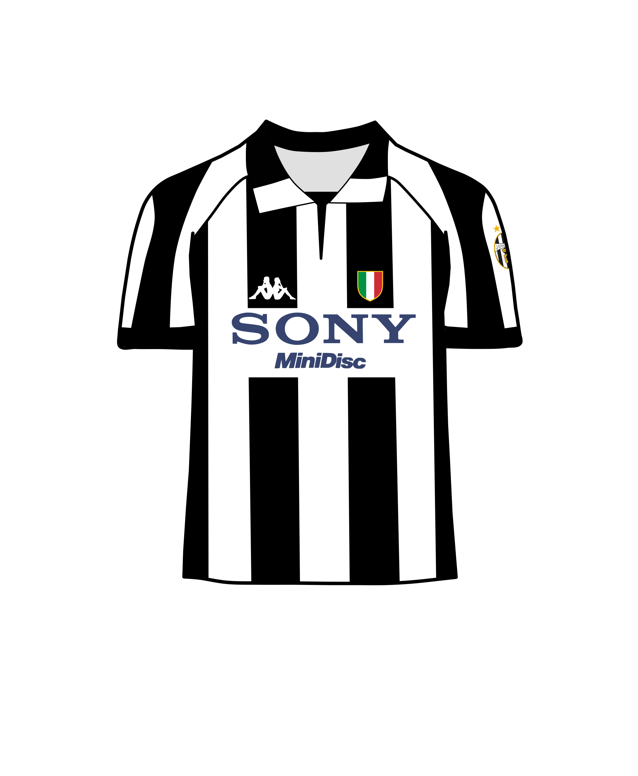 Juventus' black and white striped football kit, which has been worn since 1901 after the club switched from pink shirts.