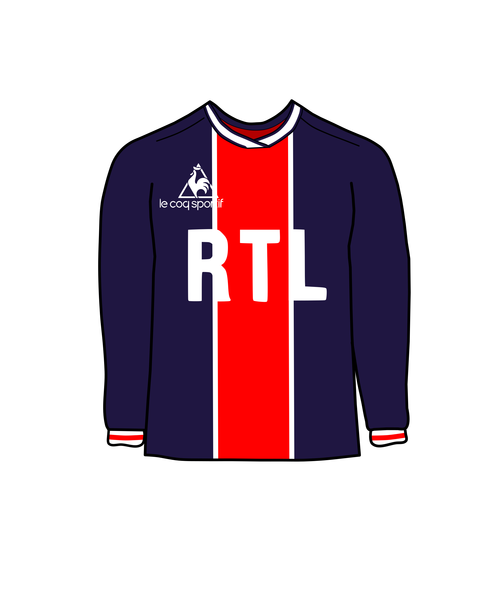 PSG's iconic red, white, and blue kit, designed by fashion designer Daniel Hechter, inspired by the stripes on a Ford Mustang.